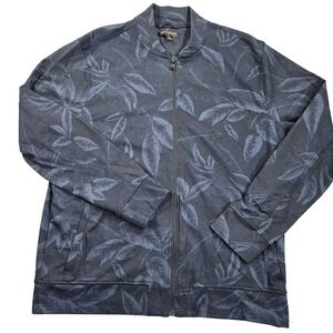 Banana Republic Jacket Mens XL Blue Tropical Leaf Print Full Zip Bomber Knit